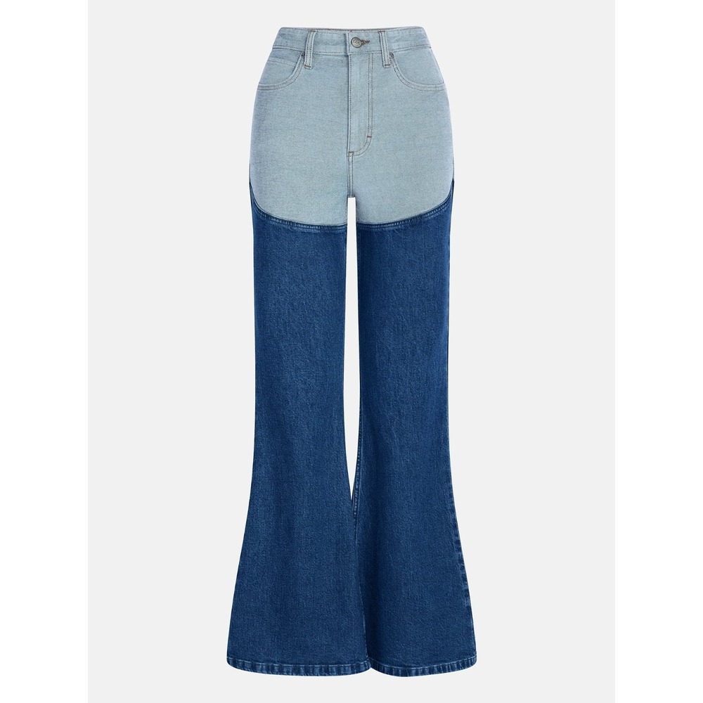 Kacey Lee Long Denim Chaps Wide Flare Jeans, NWT, Size 8 - Picture 4 of 8
